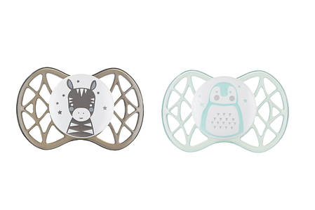 Пустушка Nuvita 7066 Air55 Explorer ортодонтична 0m+ (зебра, пінгвін) 2шт, фото 1