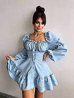 Воздушное женское мини платье с воланами на пуговицах креп костюмка Smb8548