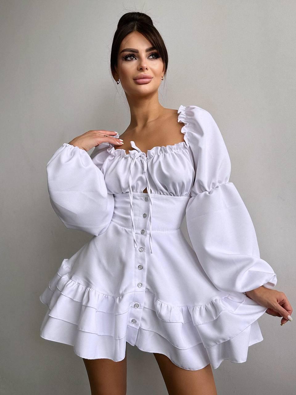 Ніжна жіноча міні сукня з воланами на ґудзиках креп костюмка Smb8549
