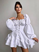 Нежное женское мини платье с воланами на пуговицах креп костюмка Smb8549