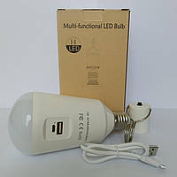 LED Лампа акумуляторна з USB. Функція повербанк (акум. 3,7V/2600 мАг). Цоколь E27 100-265V