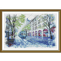 Набір для вишивки нитками на білій канві "Трамвай "Сімка"