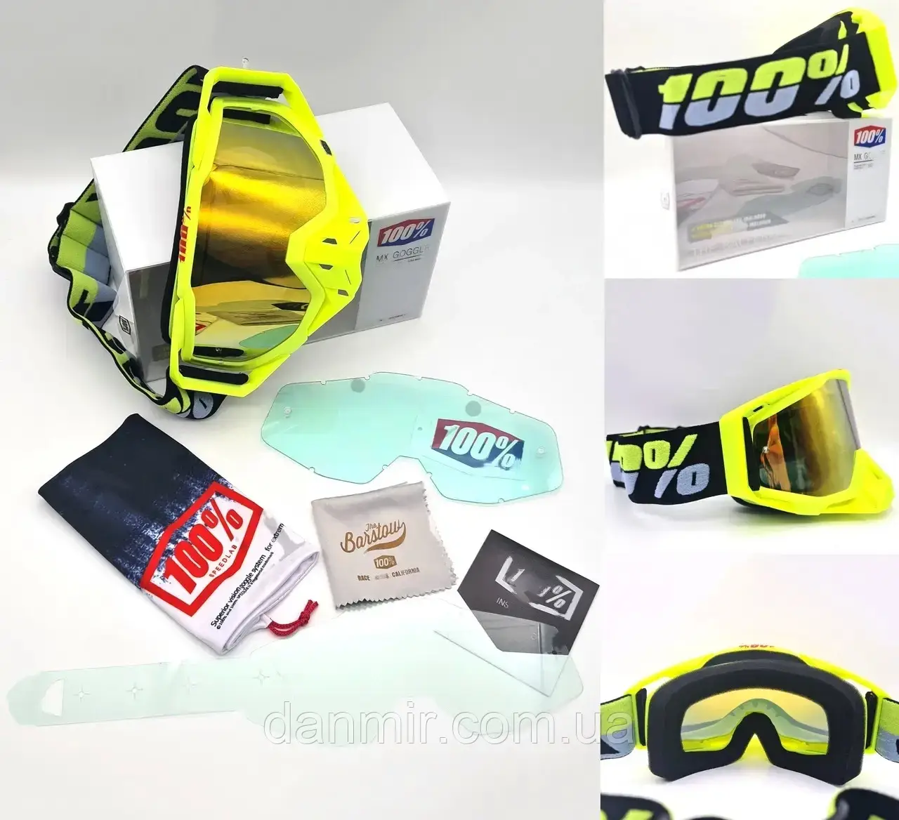 Кросові-ендуро окуляри (мотоокуляри) 100% MX GOGGLE MX008 для мото/вело/ATV Кислотно-Жовті