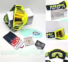 Кросові-ендуро окуляри (мотоокуляри) 100% MX GOGGLE MX008 для мото/вело/ATV Кислотно-Жовті