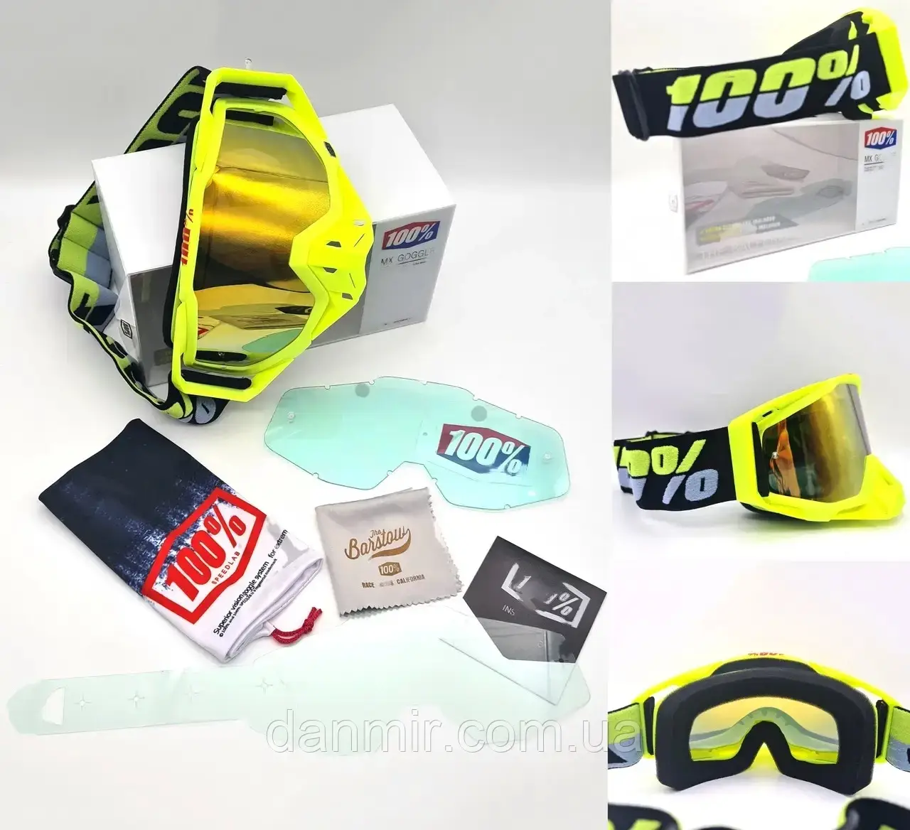 Кросові-ендуро окуляри (мотоокуляри) 100% MX GOGGLE S008 для мото/вело/ATV Кислотно-Жовті