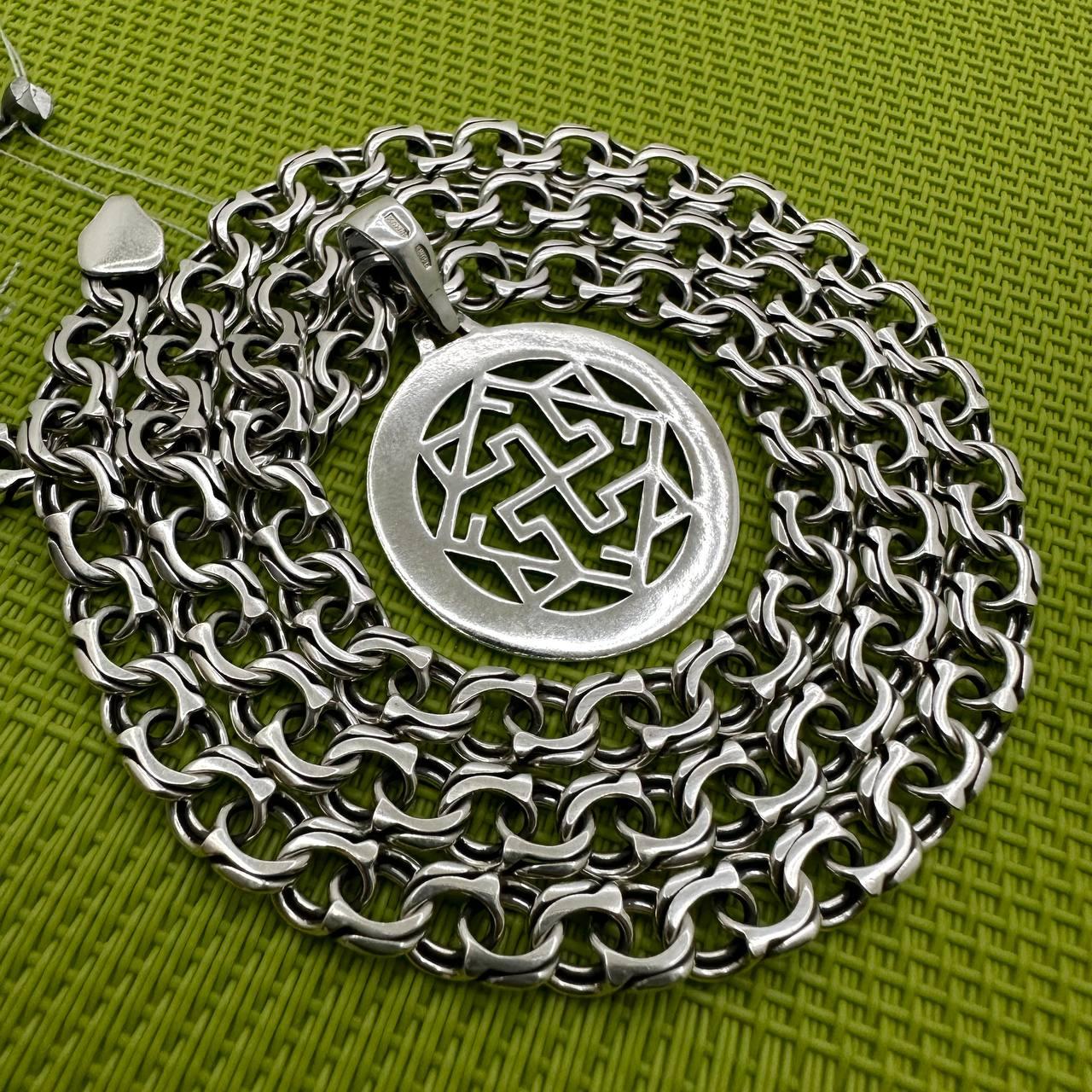 Срібний чорнений ланцюжок бісмарк та оберіг амулет Валькірія срібло 925 проби