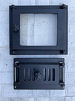 Дверца для печи барбекю 280х340мм "двухсторонняя" со стеклом, печная чугунная дверка