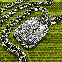 Серебряная ладанка Святой Николай и цепочка комплект серебро 925 пробы