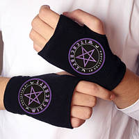 Перчатки без пальцев "Пентаграмма Фиолетовая Защитная Protected by witchcraft"