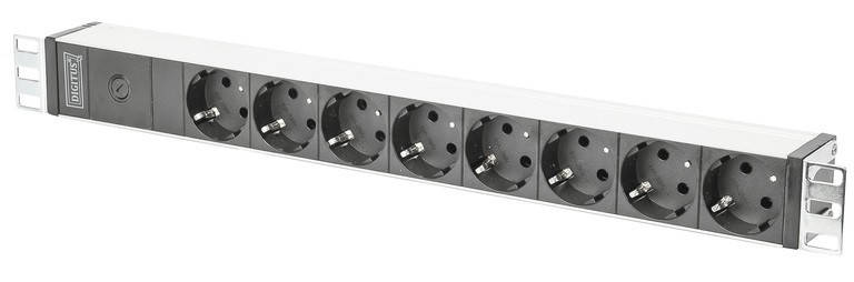Пристрій розподілу електроживлення DIGITUS 1U, 8xSchuko, 10A, 250V, запобіжник, вилка C14, фото 1