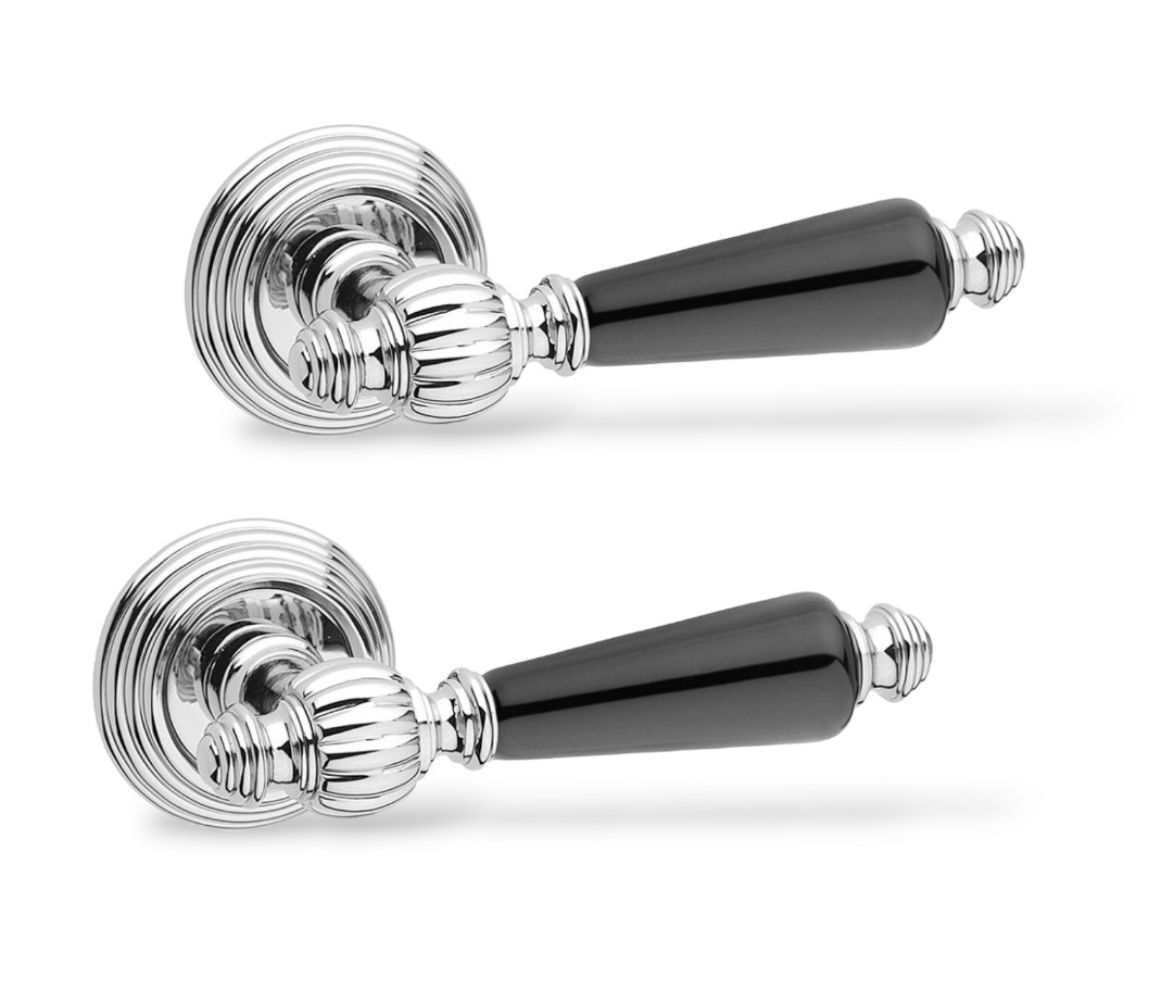 Ручки для дверей Fimet  106P Michelle хромований полірований/чорний фарфор, фото 1