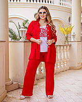 Жіночий костюм трійка сорочка блузка брюки палацо 50-52 54-56 58-60 олива,червоний,графіт,фрез