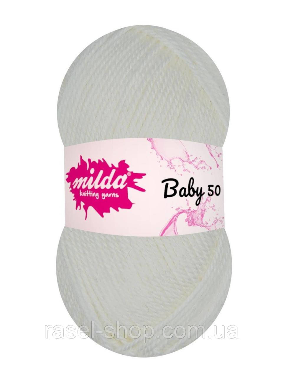 Акрилова пряжа дитяча (baby) біла нитки для в'язання 50 грамів 120 метрів, фото 1