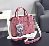 Милая женская мини сумочка с брелком мишкой, маленькая сумка на плечо Розовый