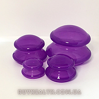 Банки силиконовые для вакуумного массажа набор 4 шт прозрачные Фиолетовый