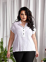 Женская рубашка лен больших размеров 50/52, 54/56, с коротким рукавом, белая, бежевая