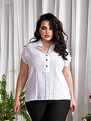 Жіноча сорочка льон великих розмірів 50/52, 54/56, з коротким рукавом, біла, бежева
