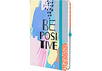 Деловая записная книжка BE POSITIVE, А5, твердая обложка бумага, резинка, белый блок линия