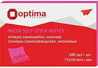 Стікери Optima, 75х50, малинові неон, 100 арк.