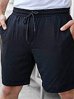 Стильные трикотажные шорты мужские легкие повседневные оверсайз черные / Шорты спортивные мужские льняные