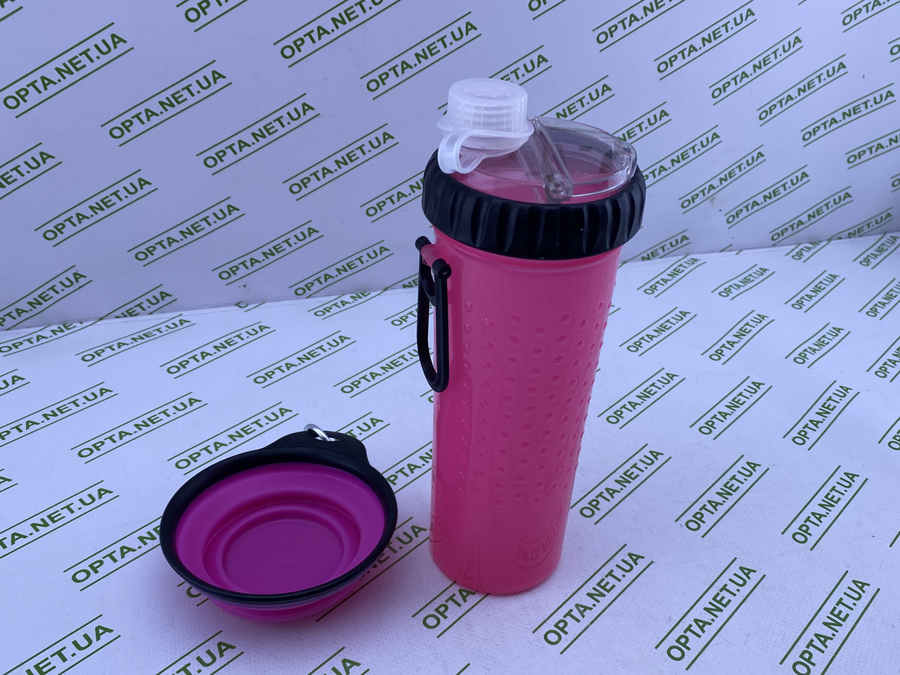 Двокамерна пляшка-поїльник для води зі складаною мискою PET DRINK BOTTLE.