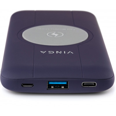 Батарея универсальная (Power Bank) Vinga 10000 mAh Wireless QC3.0 PD soft touch purple Power Bank - фото 1 - id-p1888907739