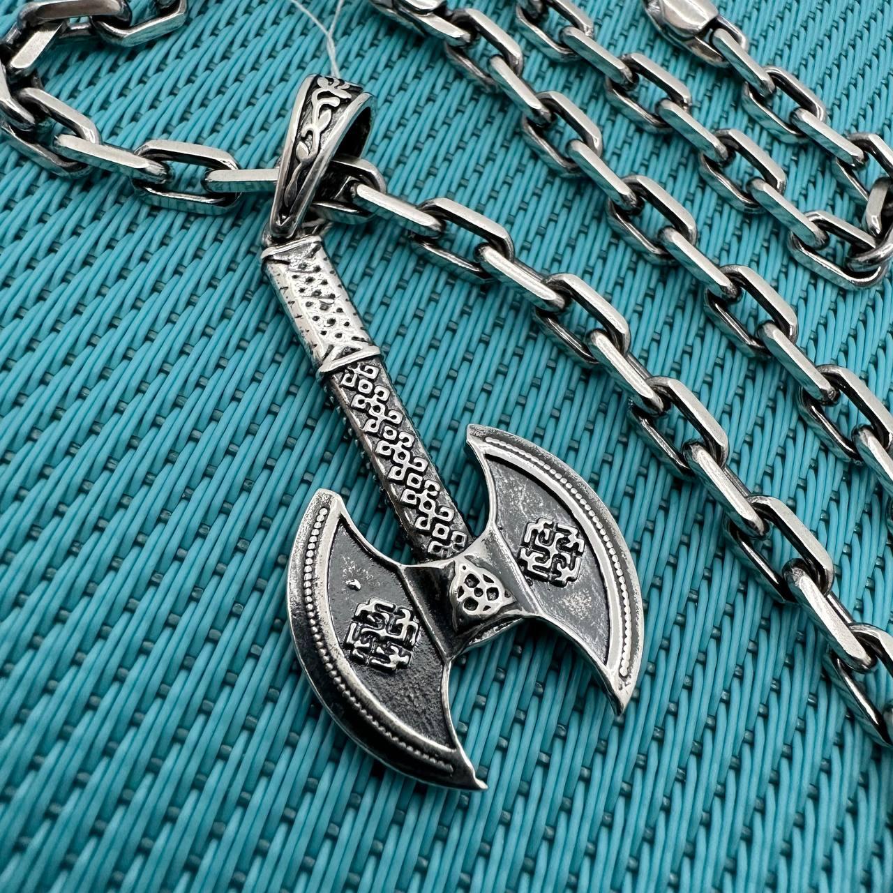 Комплект срібний оберіг Сокира Перуна з якірним ланцюжком срібло 925 проби