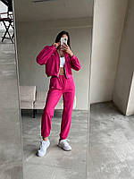 Спортивный костюм Найк с укороченным худи и джоггеры электрик розовый черный серый ткань двунить 42/44, Розовый