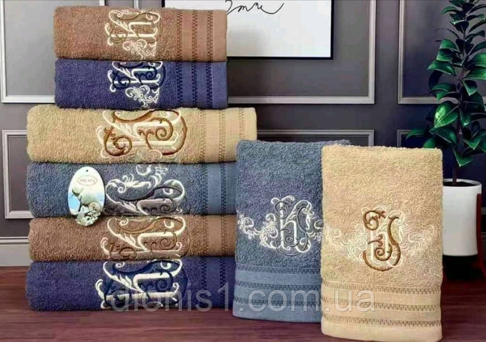 Лицьовий рушник махра Візерунок однотонний розмір 50х90 8 шт. в пакованні, фото 1