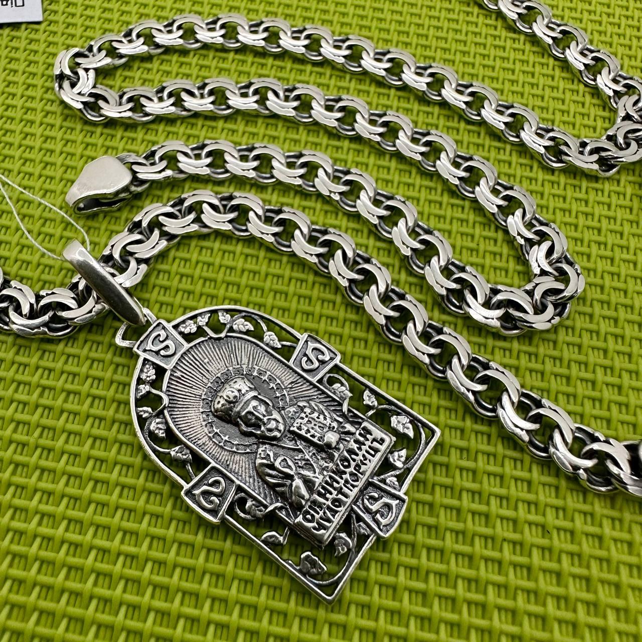 Комплект чоловічий срібний ланцюжок та підвіс ладанка Святий Миколай Срібло 925 проба