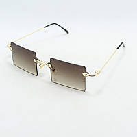 Женские солнцезащитные очки - прямоугольные безободковые, коричневые