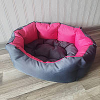 Лежак для собак 50х65см лежанка для средних собак серый с розовым