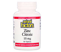 Витамины Zinc Citrate, Цитрат Цинк, 15 мг, 90 таблеток, Natural factors, Iherb