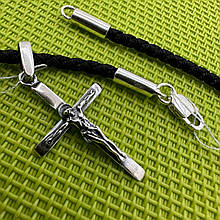 Невеликий хрестик із чорнінням та шовковий шнурок комплект 925 проба