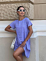 Красивое нежное женское стильное легкое платье мини в цветочный принт с коротким рукавом 42/46, Лаванда