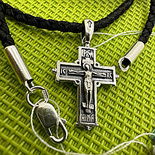 Комплект із невеликим хрестиком та шовковим шнурком срібло 925 проба