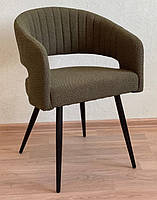 Крісло з підлокітниками в кафе M-68 оливкове букле на чорних металевих ногах, фото 2