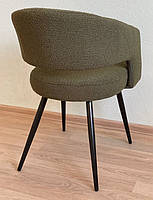 Крісло з підлокітниками в кафе M-68 оливкове букле на чорних металевих ногах, фото 3