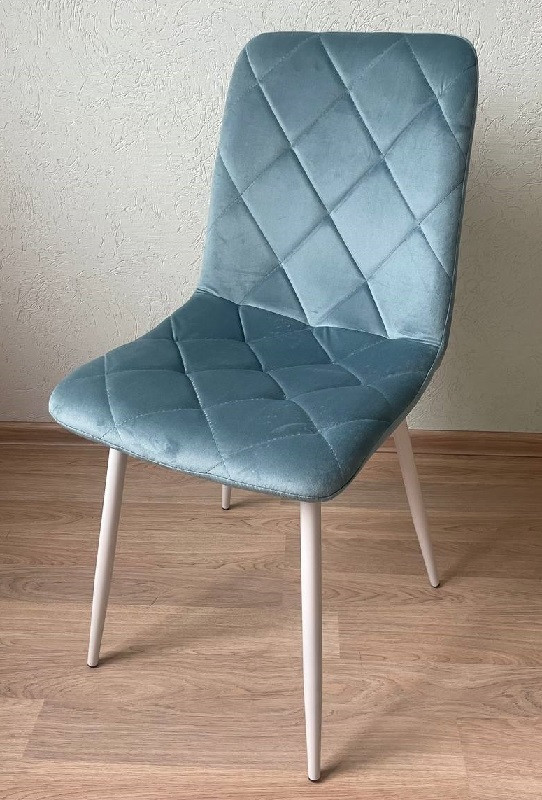М'який стілець N-41 оксамит блакитний топаз на білих металевих ніжках, фото 1