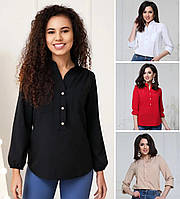 Женская блуза-рубашка с длинным рукавом и воротником стойка, черная, белая, красная, бежевая, бирюзовая