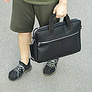 Стильна якісна ділова сумка для ноутбука та документів із матової чорної еко шкіри Capitalist портфель, фото 6