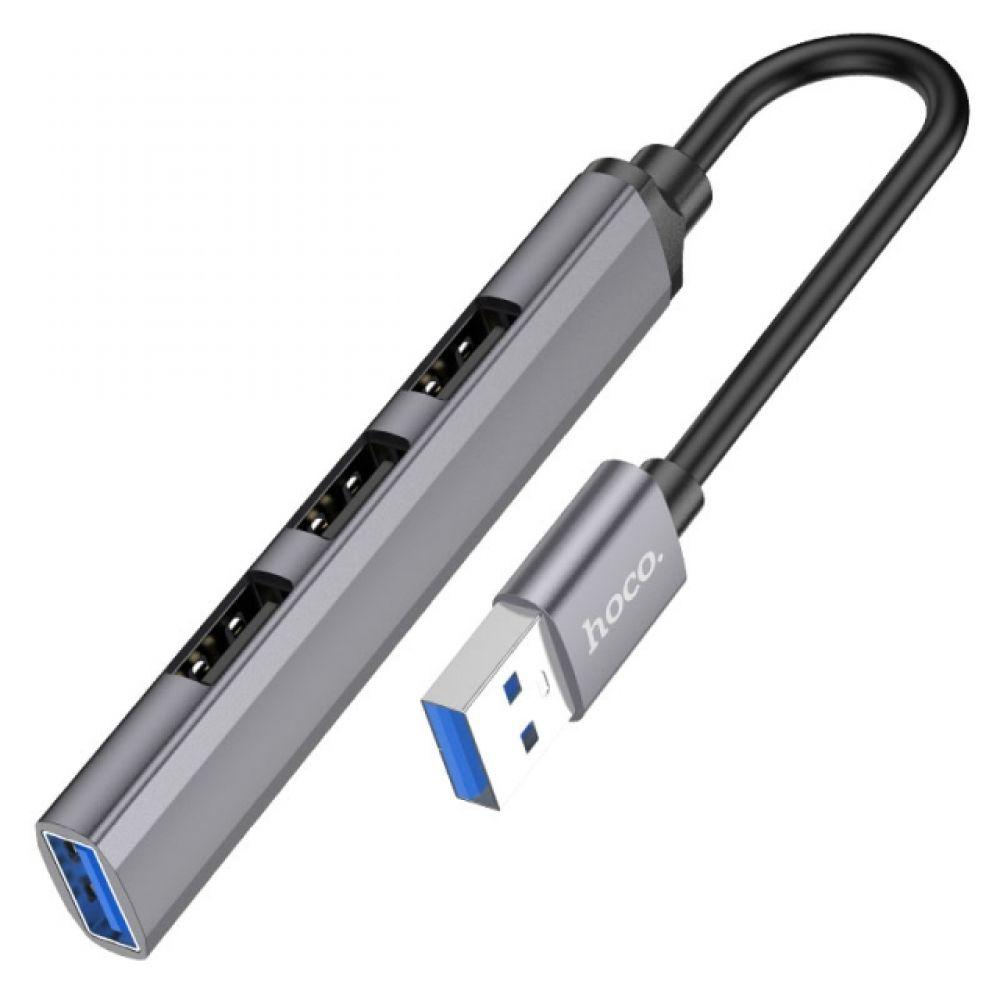 Хаб USB Hub Hoco HB26 4 in 1 adapter(USB to USB3.0+USB2.0*3) Цвет Серый - фото 2 - id-p1889021956