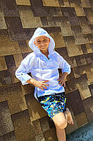 Детская хлопковая пляжная белая туника с длинными рукавами и капюшоном для мальчика 134-146