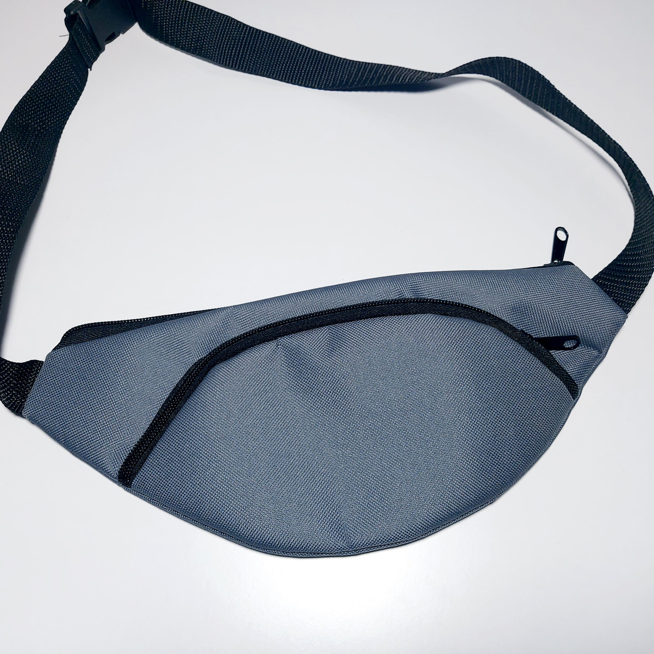 Поясна сумка бананка плоска сіра два відділи, фото 1