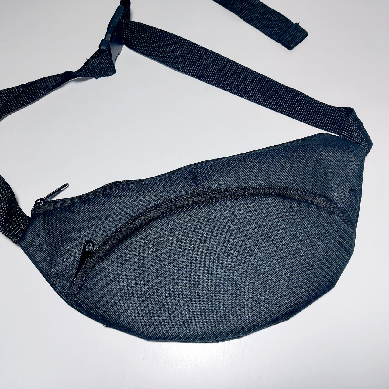 Поясна сумка бананка плоска чорна два відділи, фото 1