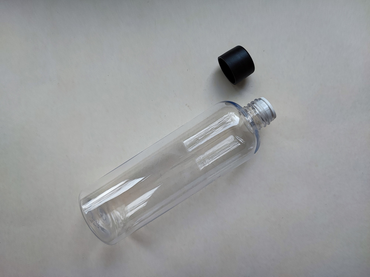 150 мл флакон Круглий ПЕТ прозорий вставка + ЧОРНА кришка 20 мм, пляшка пластикова, пластмасова, баночка