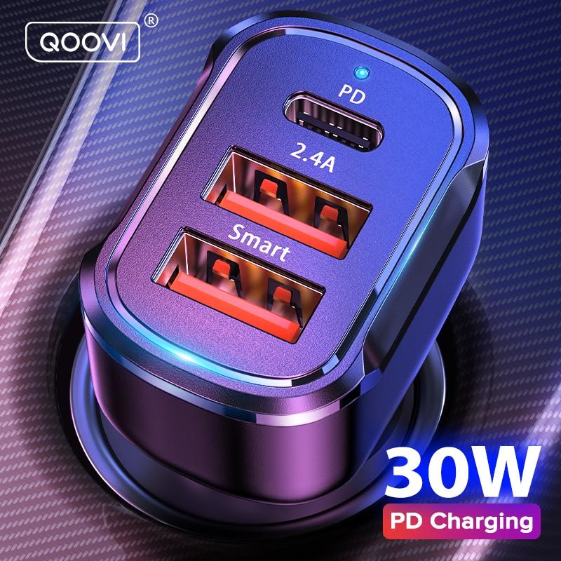 Зарядка USB у прикурювач на QC 3.0  2 USB-виходи, 1 Type C  автомобільна зарядка usb (чорна)