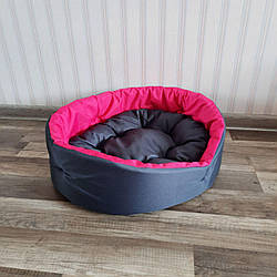 Лежак для собак та кішок 40х30см лежанка для маленьких собак та цуценят сірий з рожевим