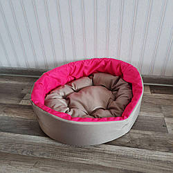 Лежак для собак 50х60см лежанка для невеликих собак бежевий з рожевим