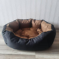 Лежак для собак та котів 35х45см лежанка для маленьких собак та цуценят чорний + койот